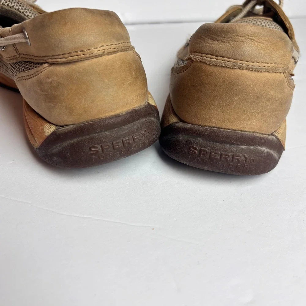 Sperry Top-Sider Men Tan Leather Mesh Boat Shoes Loafers Deck Fisherman Preppy 9